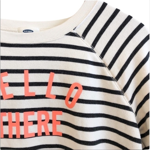 Old NAVY “Hello There”’Graphic Striped Sweatshirt Size Small in Black and White - Picture 4 of 14